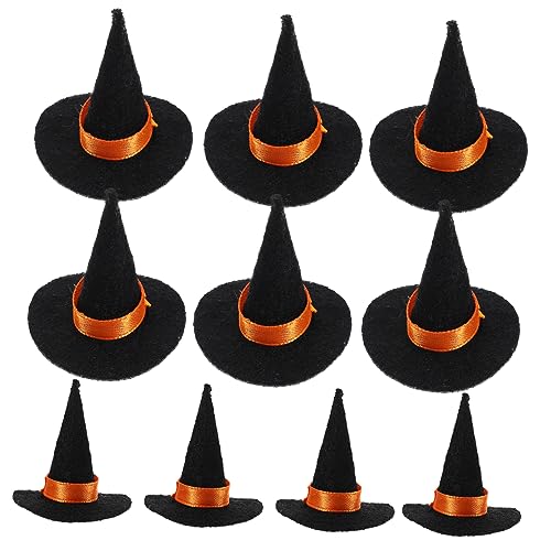 ERINGOGO 10 Stk Halloween-Zwergmütze Halloween-Dekoration Miniatur-Puppenhüte Halloween Hexenhut Halloween Dekoration Hut Hexenhut Requisite Mini-Hexenhut-Requisite Filzstoff Black von ERINGOGO