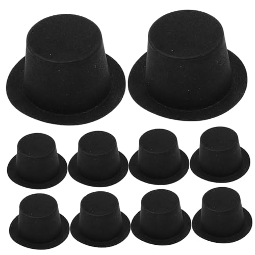 ERINGOGO 10 Stück Puppenhausdekoration Weihnachtskostüme Top-Hat-Kostüm Mini-Zylinder eisig weihnachtsbasteln Weihnachtsdeko Puppenhüte zum Basteln Miniatur-Schneemannmützen Plastik Black von ERINGOGO