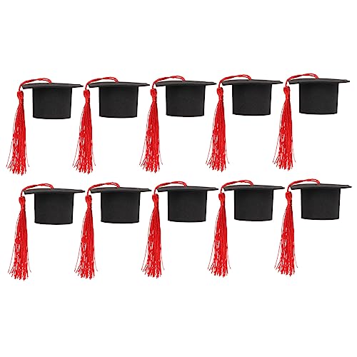 ERINGOGO 10St Mini-Junggesellenhut Quaste Abschlusskappen-Banner Miniatur abschlussfeier graduation cap kauspielzeug puppen Mikrolandschaftsornament Abschlusskappen Topper Papier rot von ERINGOGO