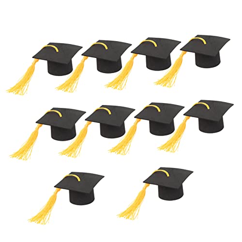 ERINGOGO 10st Mini-junggesellenhut Hochzeitstorte Topper Grad Cap Kuchendeckel Grad Party Tischdekorationen Karikatur Grad-banner Souvenir Abschlusshut Topper Braut- Quaste Yellow Polyester von ERINGOGO