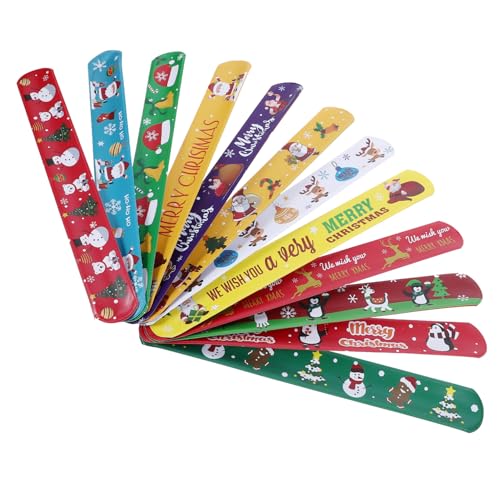 ERINGOGO 12st Weihnachtsstrumpf Stuffer Cartoon-slap-armbänder Weihnachtsstrumpffüller Slap Armband Partybevorzugung Weihnachts-slap-bands Weihnachtsschnapparmband Party-armband Pvc von ERINGOGO