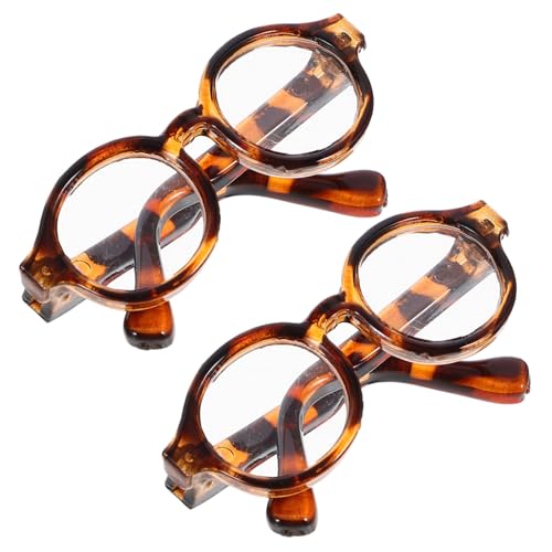 ERINGOGO 2 Paare Puppe Mini-Brille Kostümzubehör für Minipuppen Puppenbrille Puppenhaus -Accessoire Brille für Puppe Puppensonnenbrille aus Plastik Puppenzubehör Leopard von ERINGOGO