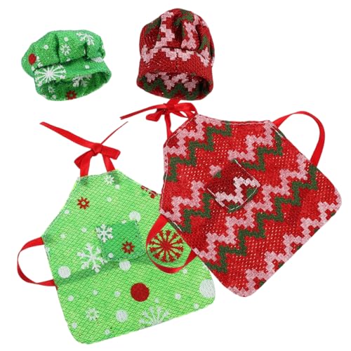 ERINGOGO 2 Sätze Miniatur-Schürzendekor kinderparty mitgebsel kleines Puppenoutfit Puppenkochmütze Dekoration Kleidung Schürze für Puppen Weihnachtspuppen-Outfit Stoff von ERINGOGO