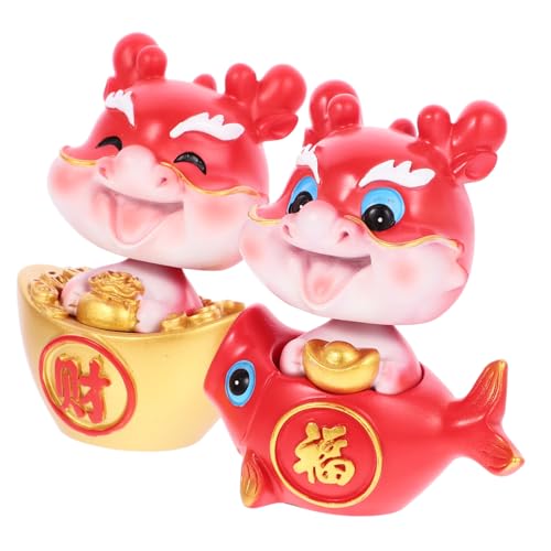 ERINGOGO 2 Stück Jahr des Drachen-Ornaments Panda-Cupcake-Topper Miniatur Figuren Gnom Office Decoration glucksbringer car Decoration Sternzeichen aus Harz Mini-Drache rot von ERINGOGO