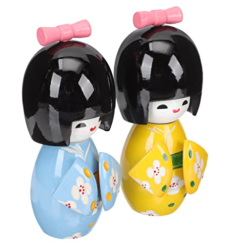 ERINGOGO 2 Stücke Kimono-Puppe Japan Realistische Babypuppe Figuren Plüschpuppe Desktop-Ornament Traditionelle Kunsthandwerke Kimono-Ornament Für Den Tisch Holzpuppe Hölzern von ERINGOGO