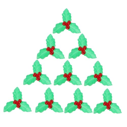 ERINGOGO 20st Mikrolandschaft Weihnachtsblätter Stechpalmenbeeren Zum Basteln Stechpalmenblätter Weihnachtszauber Masse Weihnachts-Flatback-anhänger Miniaturen Zum Basteln Light Green Harz von ERINGOGO