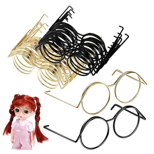 ERINGOGO 20st Puppe Universelle Kleine Augen Mini-Sonnenbrille Zum Basteln Puppe Sonnenbrille Puppen McLovin-Brille Minipuppe Mini-brillenmodelle Haustier Zubehör Drahtbrille Gläser Kupfer von ERINGOGO