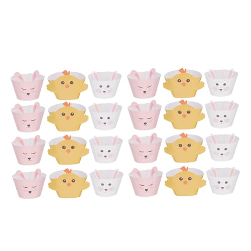 ERINGOGO 24Stücke Ostern Cupcake Wrapper Mit Cartoon Hasen Design Kuchendekoration Für Festlichkeiten Osterfeier Muffin Verpackung Tiermotiv Kuchenverpackungsdekoration von ERINGOGO