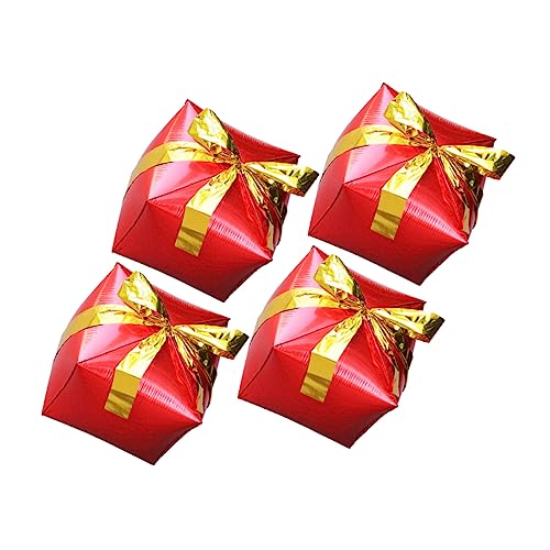 ERINGOGO 4 Stück Geschenkbox Ballon Weihnachtsfeiertagsdekorationen Weihnachtlicher Folienballon Neujahrsballons Weihnachtsballondekoration Quadratische Geschenkboxen Rot Aluminiumfolie von ERINGOGO