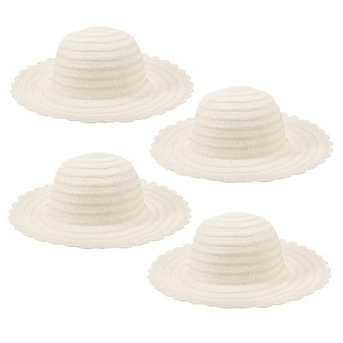 ERINGOGO 4 Stück Strohhut Strohhüte Zum Basteln Strohhüte Zum Bemalen Tea-Party-hüte Mini-strohhüte Zum Basteln Sonnenhut Aus Stroh Für Mädchen Puppenhüte Strohabdeckung Beige Stroh von ERINGOGO