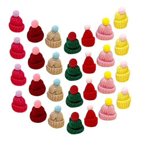 ERINGOGO 60st Mini-Hut Mini-weihnachtsstrickmützen Weihnachtsminihüte DIY Liefert Zubehör Für Minihüte Mini-strickmütze Weihnachtsschmuck Entzückende Puppenhüte Kleine Strickmützen Garn von ERINGOGO