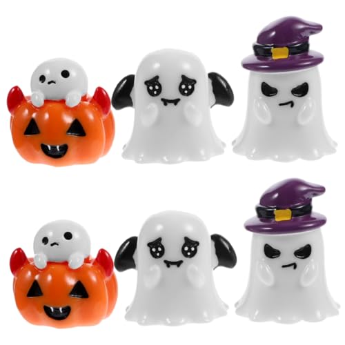 ERINGOGO 6st Mini-geisterornament Halloween-Requisiten Halloween-geisterdekoration Halloween-mikrolandschaftsverzierungen Mini-geisterstatue Halloween-wohndekoration Mini-kürbisfigur Harz von ERINGOGO