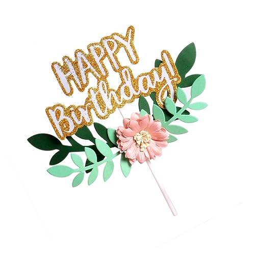 ERINGOGO Happy Geburtstagsblätter Blumenblätter Cake Topper Dekoration Für Kuchen Einsatz Für Tortendeko Mit Stab Für Geburtstagsfeiern Und Feiern von ERINGOGO