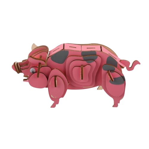 ERINGOGO Holzpuzzle Welpenspielzeug 3D Schweinemodell Schweinebausätze DIY Sammelmodell Schweinemodellbausätze Tierförmiges Puzzle Holzbausätze 3D Lernpuzzle Rosa von ERINGOGO