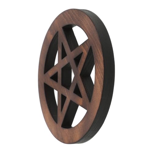 ERINGOGO Pentagramm-Ornament spirituelle deko Hexerei Wanddekoration Holzschnitzerei Ornament Retro-Wandbehang acrifice Altarfliesen Altar Kerzen Tablett Zeremonie- hölzern Light Brown von ERINGOGO