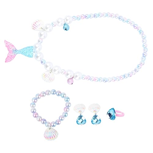 ERINGOGO Teiliges Schmuckset Mit Meerjungfrau Anhänger Perlenhalskette Armband Und Ring Für Mädchen Süßes Babyaccessoire Für Kindergeburtstag von ERINGOGO