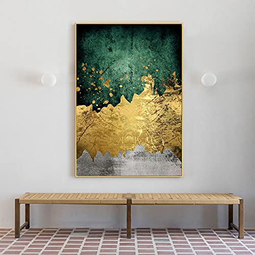 Abstrakte grüne Gold Leinwand Malerei, moderne Kunst Bild Druck auf Leinwand, Wohnzimmer Home Wall Art Decor Gemälde 30x45cm Rahmenlos von ERJIE