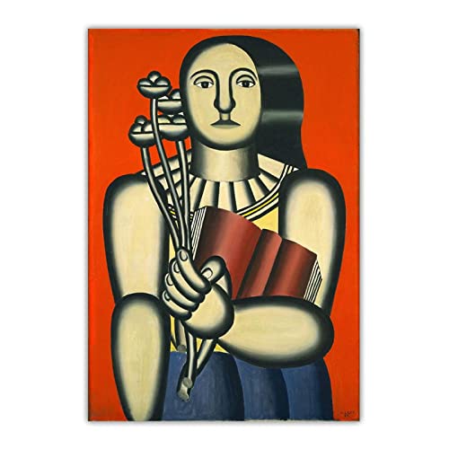 Berühmtes Fernand Leger Gemälde "Frau mit einem Buch" auf Leinwanddruck. Wanddekoration auf Leinwand-Bild Ölgemälde auf Leinwand 50x70cm Ungerahmt von ERJIE