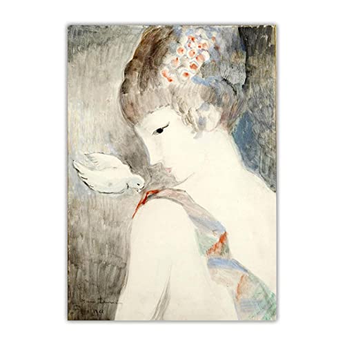 Berühmtes Marie Laurencin Gemälde "Mädchen mit einem Vogel, 1922" auf Leinwanddruck. Wanddekoration auf Leinwand-Bild Ölgemälde auf Leinwand 50x70cm Ungerahmt von ERJIE