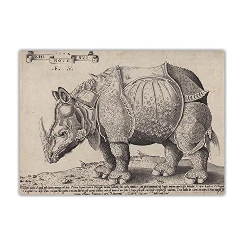 Leinwand Kunst Gemälde Albrecht Dürer "Das Nashorn, 1548" auf Leinwanddruck. Wanddekoration auf Leinwand-Bild Ölgemälde auf Leinwand 30x42cm Ungerahmt von ERJIE