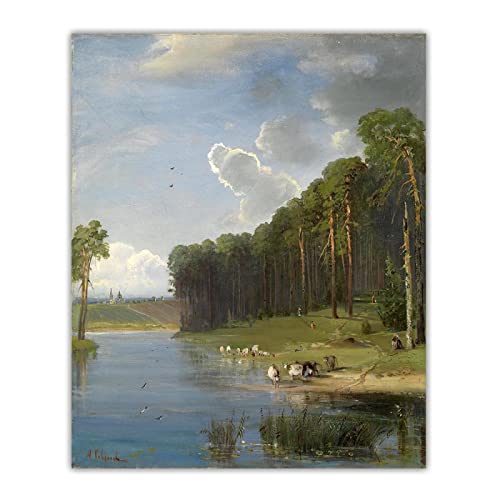 Leinwand Kunst Gemälde Alexey Savrasov "Pastoral Scene" auf Leinwanddruck. Wanddekoration auf Leinwand-Bild Ölgemälde auf Leinwand 70x84cm Ohne Rahmen von ERJIE