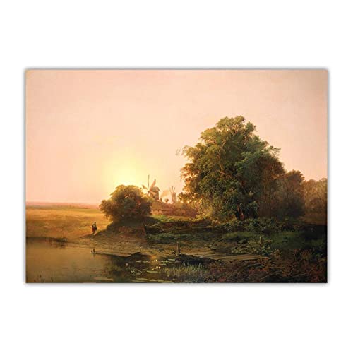 Leinwand Kunst Gemälde Alexey Savrasov "Sommermühlen" auf Leinwanddruck. Wanddekoration auf Leinwand-Bild Ölgemälde auf Leinwand 30x42cm Ungerahmt von ERJIE