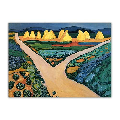 Leinwand Kunst Gemälde August Macke Malerei "Gemüsefelder" auf Leinwanddruck. Wanddekoration auf Leinwand-Bild Ölgemälde auf Leinwand 70x98cm Ohne Rahmen von ERJIE