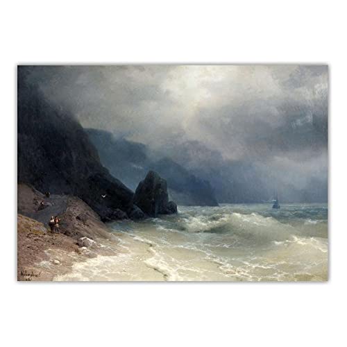 Leinwand Kunst Gemälde Ivan Aivazovsky "Oceanside, 1886" auf Leinwanddruck. Wanddekoration auf Leinwand-Bild Ölgemälde auf Leinwand 40x56cm Ungerahmt von ERJIE