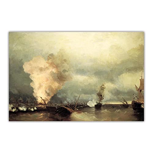 Leinwand Kunst Gemälde Ivan Aivazovsky "Seeschlacht in der Nähe von Wyborg" Leinwand-Druck. Wanddekoration auf Leinwand-Bild Ölgemälde auf Leinwand 20x30cm Ungerahmt von ERJIE