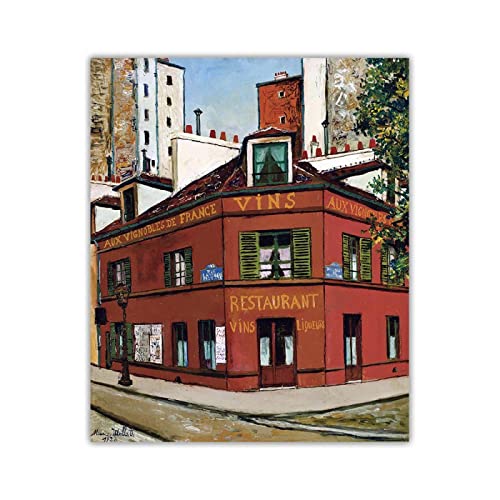 Leinwand Kunst Gemälde Maurice Utrillo Malerei "Das Restaurant" auf Leinwanddruck. Wanddekoration auf Leinwand-Bild Ölgemälde auf Leinwand 50x60cm Ohne Rahmen von ERJIE