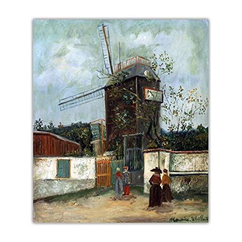 Leinwand Kunst Gemälde Maurice Utrillo Malerei "Die Mühle der Galette" auf Leinwanddruck. Wanddekoration auf Leinwand-Bild Ölgemälde auf Leinwand 50x55cm Ungerahmt von ERJIE