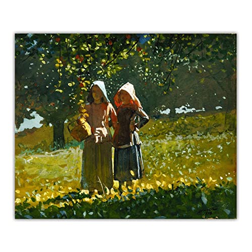 Leinwand Kunst Gemälde Winslow Homer "Apfelpflücken" auf Leinwanddruck. Wanddekoration auf Leinwand-Bild Ölgemälde auf Leinwand 50x60cm Ohne Rahmen von ERJIE