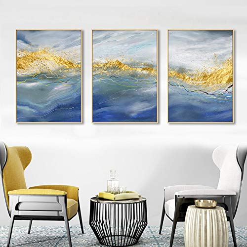 Modern für Wohnzimmer Wohnkultur Bilder,Goldene Abstrakte Wandkunst Leinwand Malerei,Nordic Decor Poster und Drucke 60x85cmx3 Rahmenlos von ERJIE