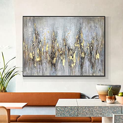 Wandkunstdrucke für Wohnzimmer Wohnkultur,Abstrakte Goldgraue Blätter Poster Leinwand Malerei,Moderne Landschaftsbild 40x60cm Rahmenlos von ERJIE