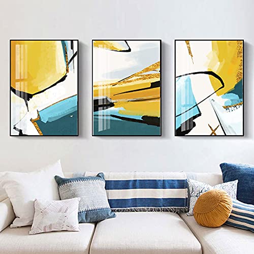 Wandkunstdrucke für Zuhause Wohnzimmer Dekoration Bild,Moderne Abstrakte Gelbe Poster Leinwand Malerei 70x105cmx3 Rahmenlos von ERJIE