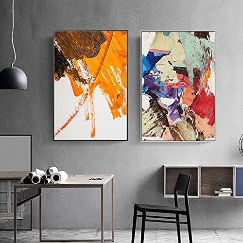 Wohnzimmer Wandkunst Dekorative Drucke,Abstrakter Farbblock Blau Orange Rot Poster Leinwand Malerei 40x60cmx2 Rahmenlos von ERJIE