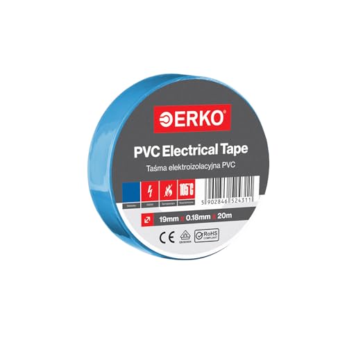 ERKO Isolierband Blau PVC 19mm x 20m Elektrische Leitungen Reparatur, Hochflexibel mit starker Klebekraft, Chemiebeständig, Polyvinyl Chlorid, Klebeband Universal von ERKO