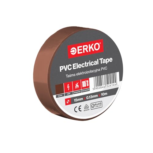 ERKO Isolierband Braun PVC 15mm x 10m Elektrische Leitungen Reparatur, Hochflexibel mit starker Klebekraft, Chemiebeständig, Polyvinyl Chlorid, Klebeband Universal von ERKO