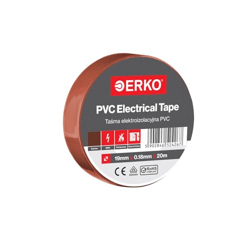 ERKO Isolierband Braun PVC 19mm x 20m Elektrische Leitungen Reparatur, Hochflexibel mit starker Klebekraft, Chemiebeständig, Polyvinyl Chlorid, Klebeband Universal von ERKO