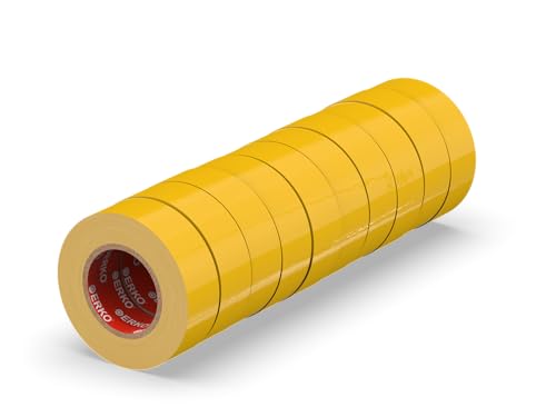 ERKO Isolierband Gelb 15mm x 10m PVC Set 10 Stück Elektrische Leitungen Reparatur, Hochflexibel mit starker Klebekraft, Chemiebeständig, Wasserfest, Klebeband von ERKO