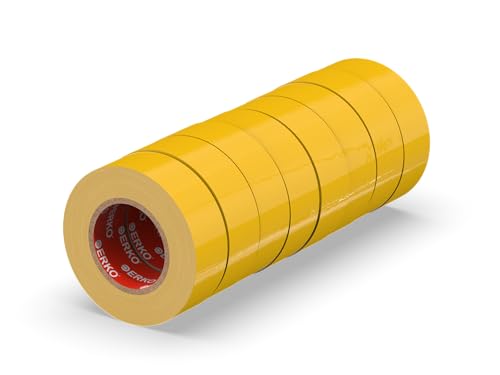 ERKO Isolierband Gelb 19mm x 20m PVC Set 8 Stück Elektrische Leitungen Reparatur, Hochflexibel mit starker Klebekraft, Chemiebeständig, Wasserfest, Klebeband von ERKO