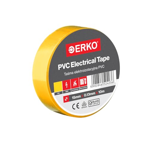 ERKO Isolierband Gelb PVC 15mm x 10m Elektrische Leitungen Reparatur, Hochflexibel mit starker Klebekraft, Chemiebeständig, Polyvinyl Chlorid, Klebeband Universal von ERKO