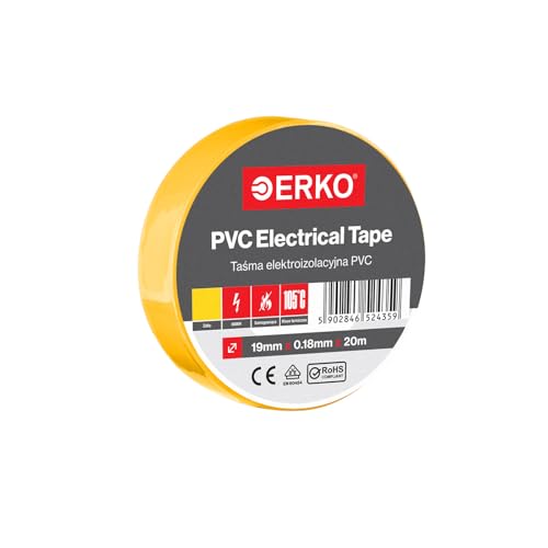 ERKO Isolierband Gelb PVC 19mm x 20m Elektrische Leitungen Reparatur, Hochflexibel mit starker Klebekraft, Chemiebeständig, Polyvinyl Chlorid, Klebeband Universal von ERKO