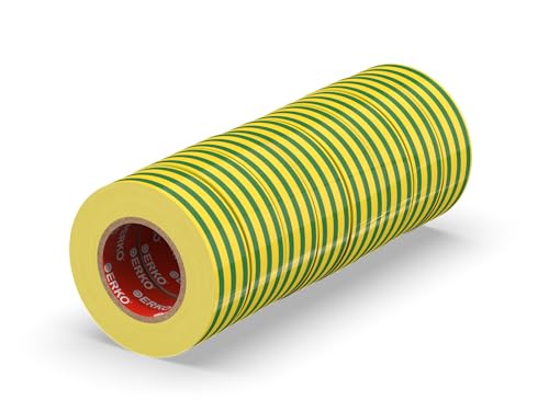 ERKO Isolierband Gelb-grün 19mm x 20m PVC Set 8 Stück Elektrische Leitungen Reparatur, Hochflexibel mit starker Klebekraft, Chemiebeständig, Wasserfest, Klebeband von ERKO