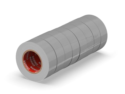 ERKO Isolierband Grau 19mm x 20m PVC Set 8 Stück Elektrische Leitungen Reparatur, Hochflexibel mit starker Klebekraft, Chemiebeständig, Wasserfest, Klebeband von ERKO