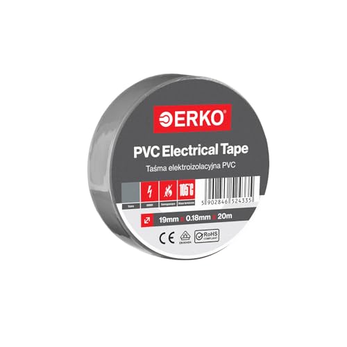 ERKO Isolierband Grau PVC 19mm x 20m Elektrische Leitungen Reparatur, Hochflexibel mit starker Klebekraft, Chemiebeständig, Polyvinyl Chlorid, Klebeband Universal von ERKO