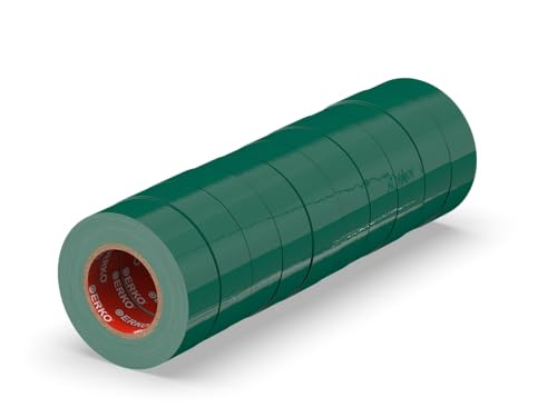 ERKO Isolierband Grün 15mm x 10m PVC Set 10 Stück Elektrische Leitungen Reparatur, Hochflexibel mit starker Klebekraft, Chemiebeständig, Wasserfest, Klebeband von ERKO