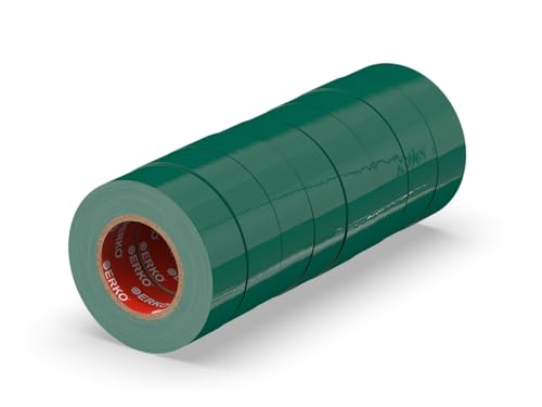 ERKO Isolierband Grün 19mm x 20m PVC Set 8 Stück Elektrische Leitungen Reparatur, Hochflexibel mit starker Klebekraft, Chemiebeständig, Wasserfest, Klebeband von ERKO