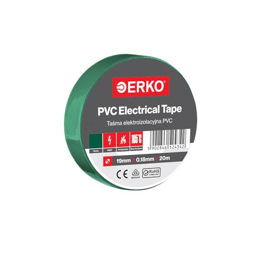 ERKO Isolierband Grün PVC 19mm x 20m Elektrische Leitungen Reparatur, Hochflexibel mit starker Klebekraft, Chemiebeständig, Polyvinyl Chlorid, Klebeband Universal von ERKO