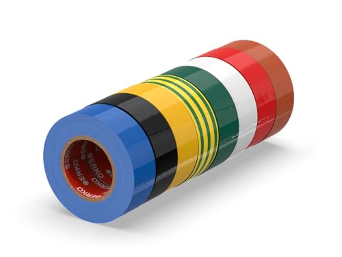 ERKO Isolierband Multicolor 8er Pack 19mm x 20m PVC, Elektrische Leitungen Reparatur, Hochflexibel mit starker Klebekraft, Chemiebeständig, Wasserfest, Farbig Set, Klebeband, Bunt von ERKO